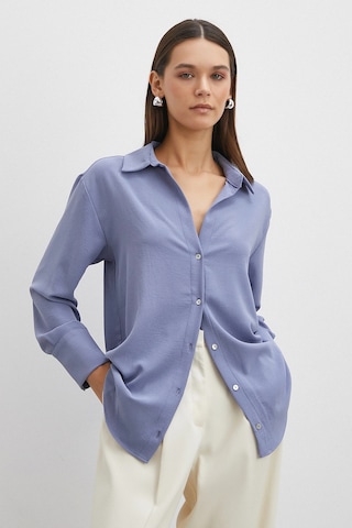Never More Basic Polyester Gömlek İndigo Indigo
