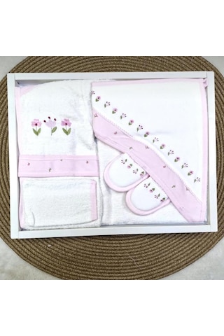 Milays Çiçek Nakışlı Gaye Bornoz Takımı Pembe