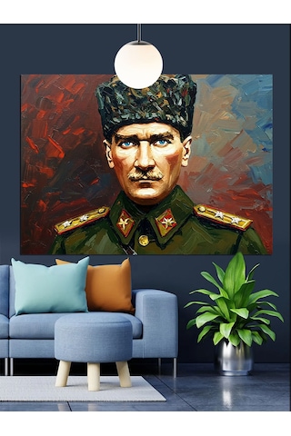 Asker Üniformalı Atatürk Dekoratif Kanvas - Mdf Ahşap Tablo