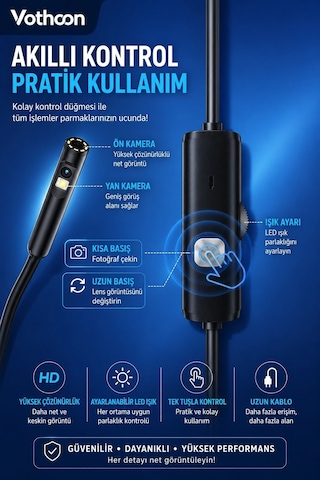 Mep 5 Metre Çift Kameralı İos/android Uyumlu Yılan Endoskop Kamera 8mm 2mp Led Li Sert Kablo Najmaddin