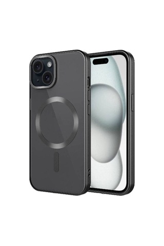 Apple Uyumlu iPhone 15 Plus Kılıf Mat Tasarımlı M-safe Wireless Şarj Özellikli Zore Mat Setro Kapak Siyah
