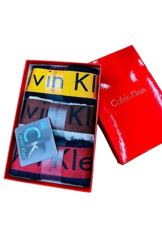Calvin Klein 3"lü Erkek Slip Boxer Kırmızı Kutu Siyah-Gri-Lacivert