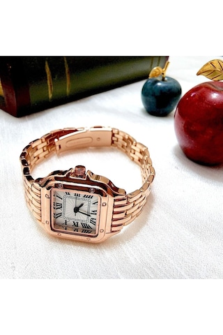 , Rose Gold Rengi, Roma Rakamlı, Modern Tasarım, Retro Tasarım, Hediyelik, Kadın Kol Saati Altın