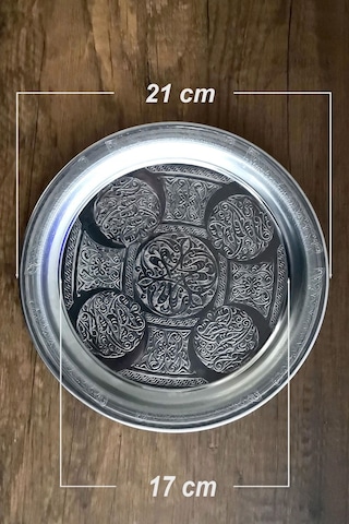 21 Cm - Otantik Desenli Krom Çelik Meze Ve Servis Tabağı Gümüş