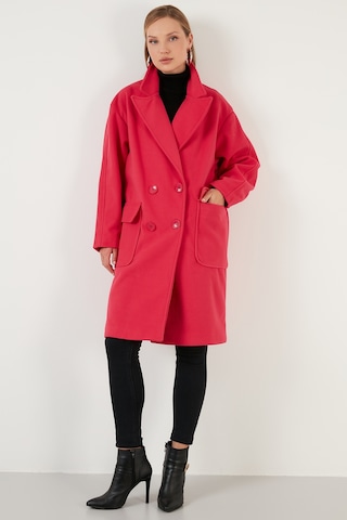Lela Oversize Çift Düğmeli Kruvaze Yaka Uzun Bayan Kaban 6230043 Fuşya