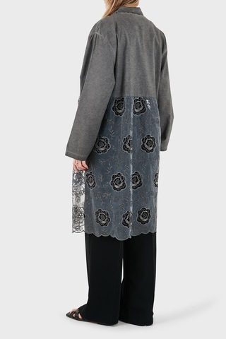Via Dante % 100 Keten Dantel Detaylı Kimono Bayan Kimono 6909330 Antrasit