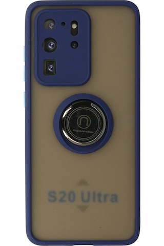 Newface Samsung Galaxy Uyumlu S20 Ultra Kılıf Montreal Yüzüklü Silikon Kapak Glblseme - 25 - Lacivert