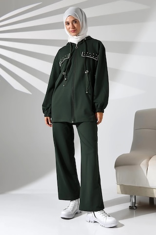 Kadın Mevsimlik Penye Alt Üst Spor Ve Rahat Haki Ikili Tunik Pantolon Şık Tesettür Takım Haki