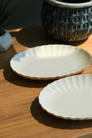 Kütahya Porselen Bone Luz Altın File Kayık Tabak 27x19cm Bnlzf28ky20 2 Li Krem