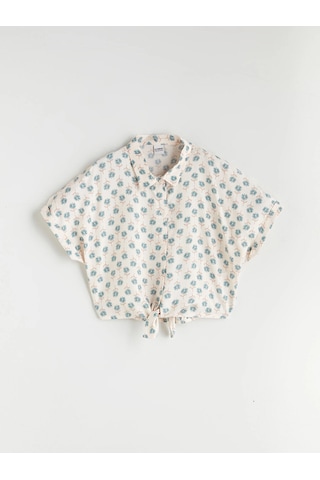 LC Waikiki Lcw Kids Ekru Kız Çocuk Crop Bluz Cream Prınted