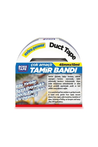 Boss Tape Kanal Tamir Bandi, 10 Metre Uzunluk X 48 Mm Kalinlik, Gri