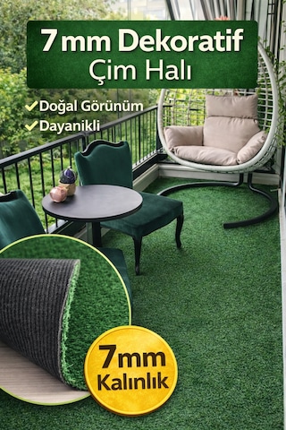 7 Mm Dekoratif Çim Halı Doğal Görünüm, Pratik Kullanım 100 x 200