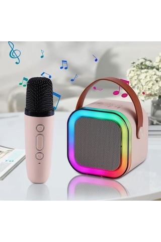 Rgb Işıklı Kablosuz Mikrofonlu Taşınabilir Bluetooth Hoparlör Kar