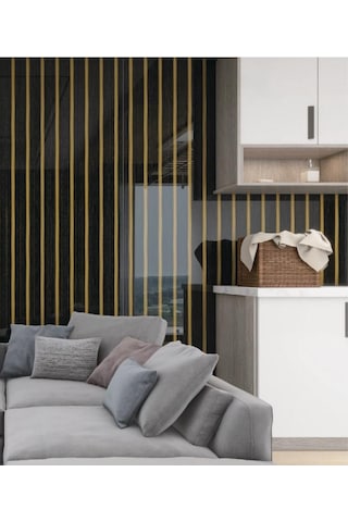120cmx300cm Tek Parça Yapışkanlı Rulo Gold Çizgili Düz Parlak Siyah Duvar Paneli Kağıdı Şile Qm0132