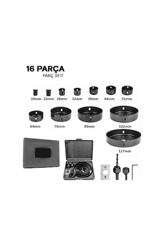 16 Parça Panç Seti Ahşap Buat Kartonpiyer Alçıpan Delik Açma