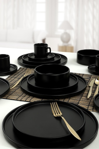 Keramika Mat Siyah Stackable Yemek Takımı 20 Parça 4 Kişilik