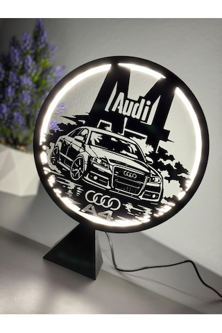 Audi A4 B7 Silüetli Halka Led Dekoratif Masa Gece Lambası Araba Tutkunlarına Hediye Adaptör Dahil Siyah