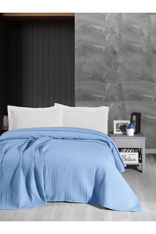 Mulberry Havuzlu Pike Örgü Battaniyesi %100 Pamuk Kalın İplik Ev Dekorasyonu Tek Kişilik 170 x 240 Mavi