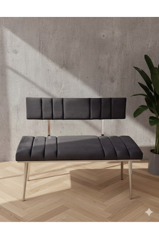 Özcan Metal Metal Ayaklı Metal Kasalı Sırtlı Krom Mutfak Salon Antre Yatak Odası Balkon Bench Puf Bank Oturak Antrasit
