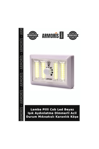 Lamba Pilli Cob Led Beyaz Işık Aydınlatma Dimmerli Acil Durum Mıknatıslı Karanlık Köşe