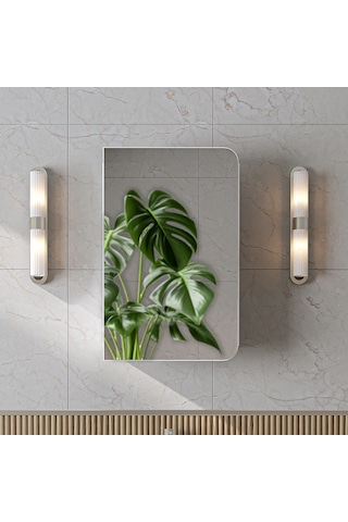 Likya Kulpsuz Tek Kapaklı Aynalı Mdflam 45 Cm Aynalı Banyo Üst Dolabı Beyaz