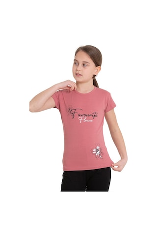 Fuşya Favorite Baskılı Bisiklet Yaka 5-12 Yaş Tişört 2036-6 Fuşya