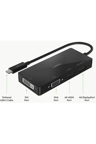 Belkin Multiport Usb-c Adaptörü Vga, Dvi, 4k Hdmi, 4k Displaypor