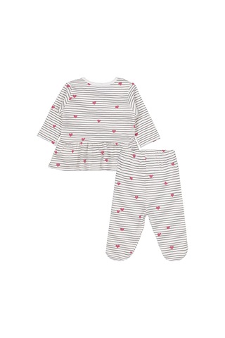 Civil Baby Çizgi Kalp Empirme 1-9 Ay Pijama Takımı - Ekru