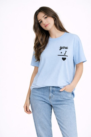 Sevgili Kombini You I Yazılı Çift Tişört Oversize Unisex Partner Kombin Seti Mavi