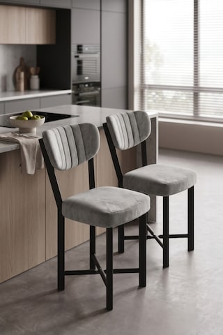 Sandalye 2 Adet Baby Face Kumaş Metal Ayak Modern Mutfak Sandalyesi Cafe Balkon Ofis Elma Gri