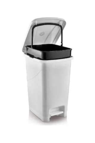 Omnipazar Srl-3030 Slim Pedallı Plastik Çöp Kovası İç Kovalı 40 Lt Beyaz