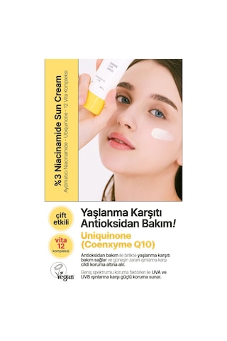Yeppda %3 Niacinamide İçeren Aydınlatıcı Vegan Güneş Kremi Yeppda Niacinamide Sun Cream SPF50+ PA++++ 50ml