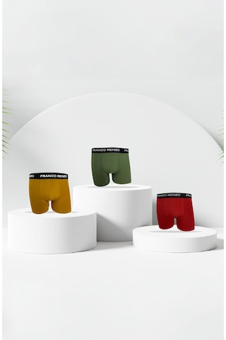 Franco Renzo Erkek 3 Lü Premium Kutu Likralı Boxer Hardal - Haki - Kırmızı