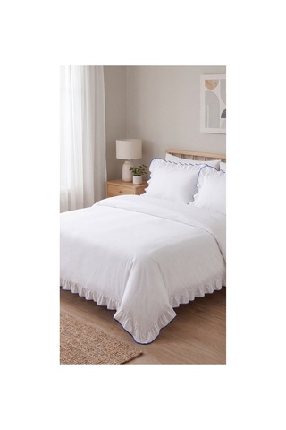 %100 Pamuk Overloklu Fırfırlı Çift Kişilik Nevresim Takımı Lastikli Çarşaflı 200x220 Cm Mavi - 904804703 Mavi