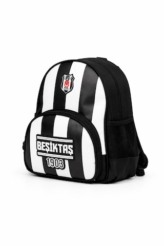 Beşiktaş Lisanslı Çubuk Desenli Rubber Logolu Su İtici Kumaşlı Anaokulu Sırt Çantası Siyah - Beyaz