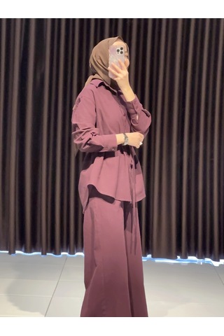 Olla Collection Keten Gömlek Pantolon Takım - Bordo