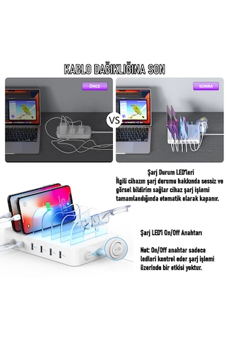 SooPii CS60 PD 3.0 60W/12A 6 Port Çoklu Şarj Cihazı Şarj İstasyonu