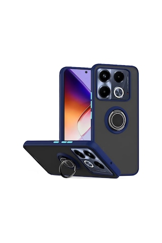 Infinix Note 40 Pro Plus 5G Kılıf Yüzüklü Standlı Extra Koruma Sert Silikon Kapak - Lacivert