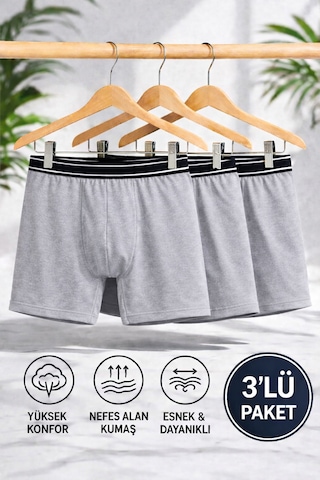 Maxi-dry 3'lü Erkek Boxer Aşırı Terleme Önleyici Çift Katmanlı, Islaklık Sızdırmaz, Nefes Alabilen İç Giyim Gri