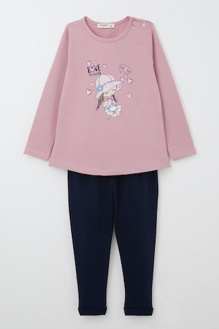 Breeze Kız Bebek Taytlı Takım Havalı Kız Baskılı Taytı Fiyonklu 9 Ay-3 Yaş, Gülkurusu Gül Kurusu