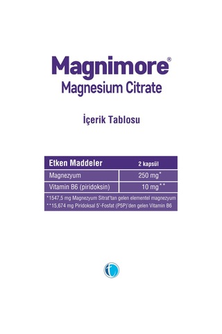 Magnimore Magnezyum Sitrat 60 Bitkisel Kapsül Vitamin B6 P5P
