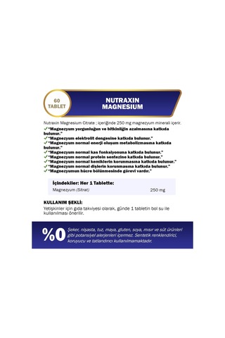 Tr Vitals Magnesium 250 Mg 60 Tablet Takviye Edici Gıda 2 Paketi