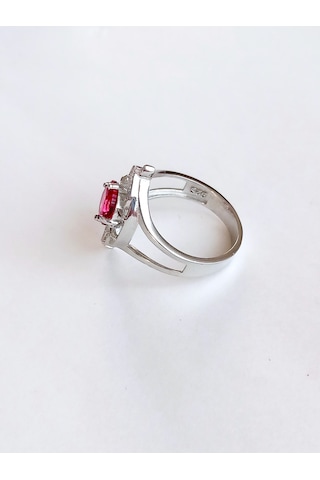 Gümüş Zirkon Taşlı Yaprak Tasarım Kadın Yüzük 18 Numara