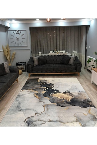 Dijital Kaymaz Yıkanabilir Renkli Modern Salon Halısı Mutfak Halısı Yolluk Balkon Halısı Ev Dekor Krem - Gri - Altın - Açık Mavi