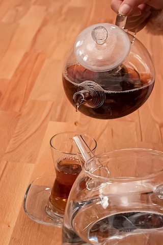 Borosilikat Cam Çaydanlık Seti - Demlik Isıya Dayanıklı, Süzgeçli Model Şeffaf