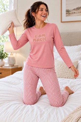 Gd Goldoremi Kadın Likralı Termal Kumaş Manşetli Uzun Kollu Pijama Takımı PEMBE