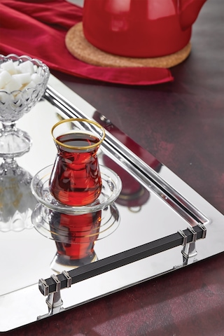 Polochef Beren Çay Kahve Sunum Tepsisi Paslanmaz Çelik Gümüş