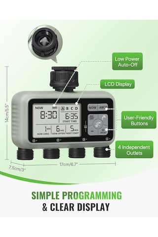 4 Bölgeli Yağmurlama Zamanlayıcı, Bahçe Hortumu Zamanlayıcı, Otomatik Sulama Sistemi, Programlanabilir Musluk, 4