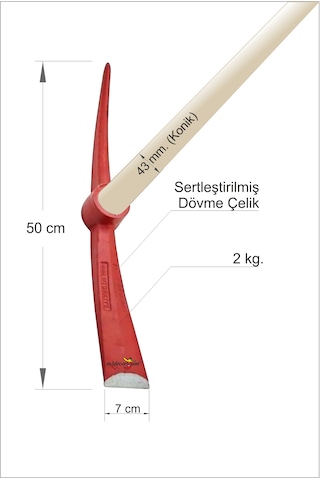 Büyük 50 Cm. Ağır 2 Kg. Ekstra Sertleştirilmiş Çelik Kazma Toprak Zemin Kazısı Bostan Tarım Bağ Bahçe Zeytinlik Tarla Çukur Açma Kök Havalandırma Temel Drenaj Kazması