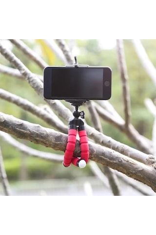 Süngerli, Elastik Ve Sabit, Dönebilen Tripod Kırmızı